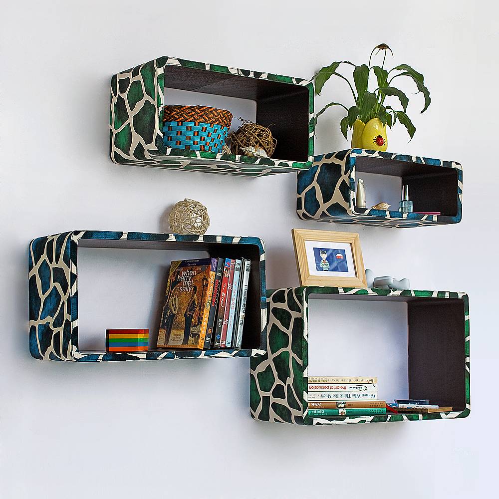 Blancho Bedding Trista - [Blue Green Giraffe] Rectangle Leather Wall Shelf / Bookshelf / Floating Shelf (Set of 4) at Sears.com