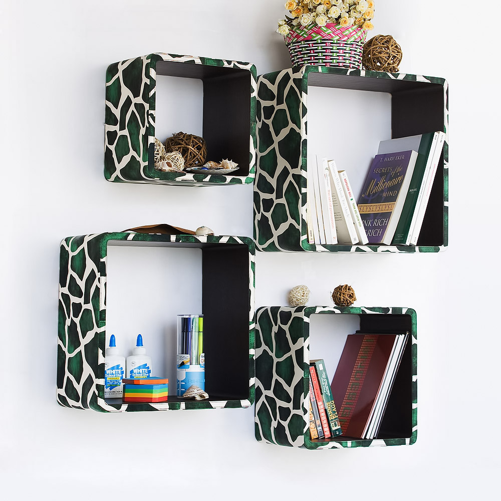 Blancho Bedding Trista - [Green Giraffe] Square Leather Wall Shelf / Bookshelf / Floating Shelf (Set of 4) at Sears.com