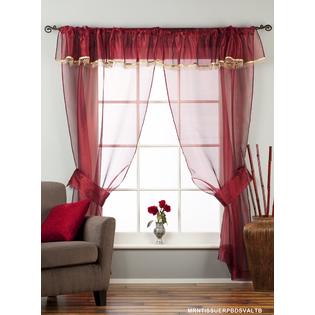 Indian Selections MRN-Rod Pocket Sheer Tissue Curtain w/ Beaded Valance w/ Tieback-Piece Indian Selections MRN-Rod Pocket Sheer Tissue Curtain w/ Beaded Valance w/ Tieback-Piece