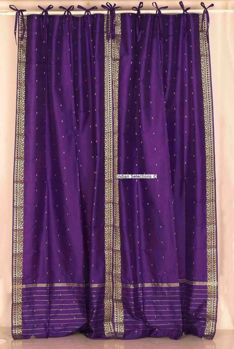 Indian Selections Purple Tie Top Sheer Sari Curtain / Drape / Panel - Pair Indian Selections Purple Tie Top Sheer Sari Curtain / Drape / Panel - Pair