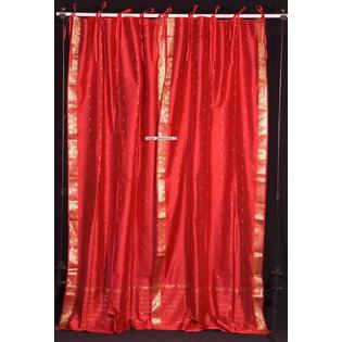 Indian Selections Fire Brick Tie Top Sheer Sari Curtain / Drape / Panel - Pair Indian Selections Fire Brick Tie Top Sheer Sari Curtain / Drape / Panel - Pair