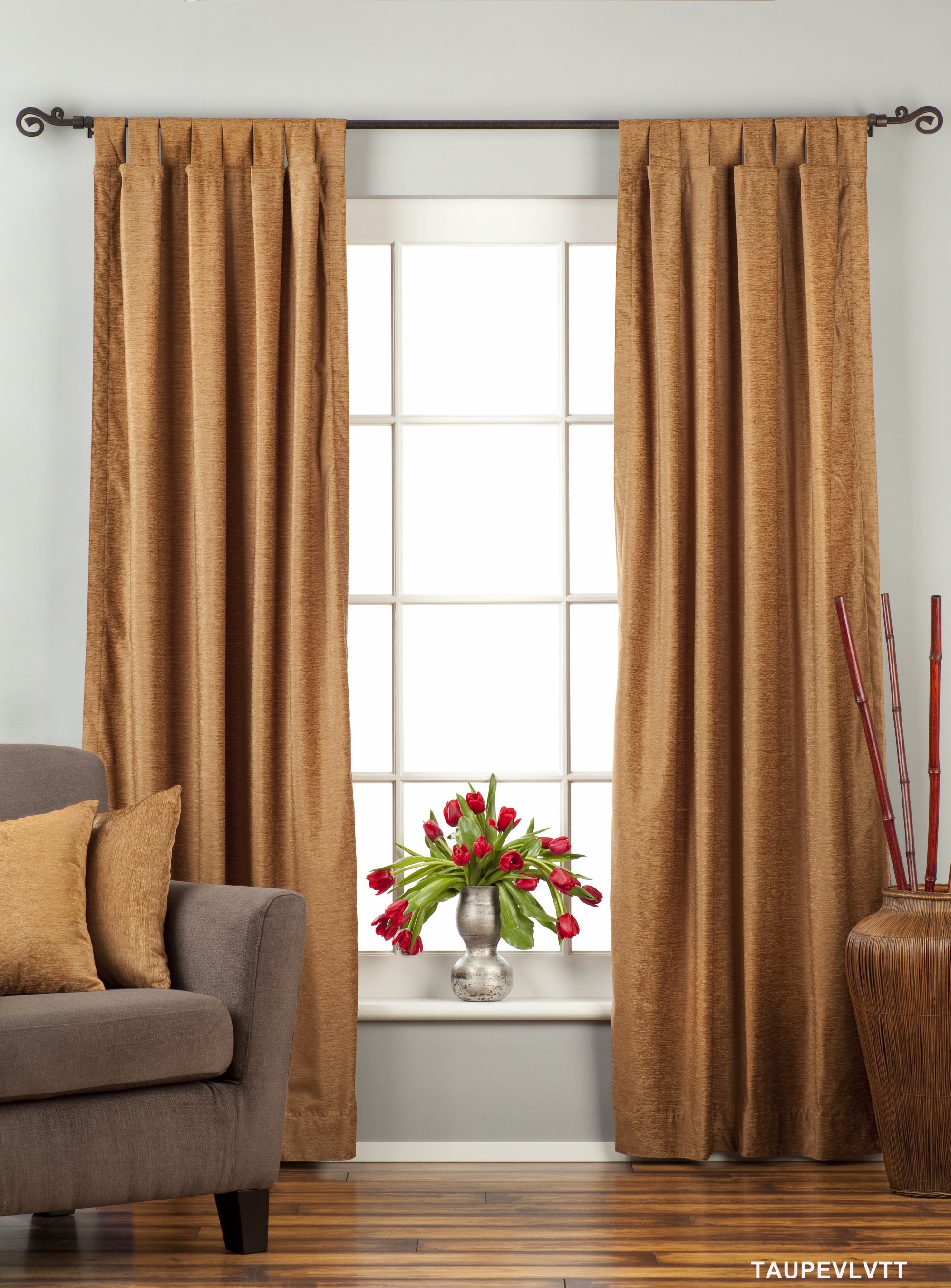 Indian Selections Taupe Tab Top Velvet Curtain / Drape / Panel - Piece Indian Selections Taupe Tab Top Velvet Curtain / Drape / Panel - Piece