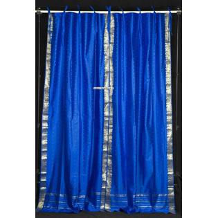 Indian Selections Island Blue Tie Top Sheer Sari Curtain / Drape / Panel - Piece Indian Selections Island Blue Tie Top Sheer Sari Curtain / Drape / Panel - Piece
