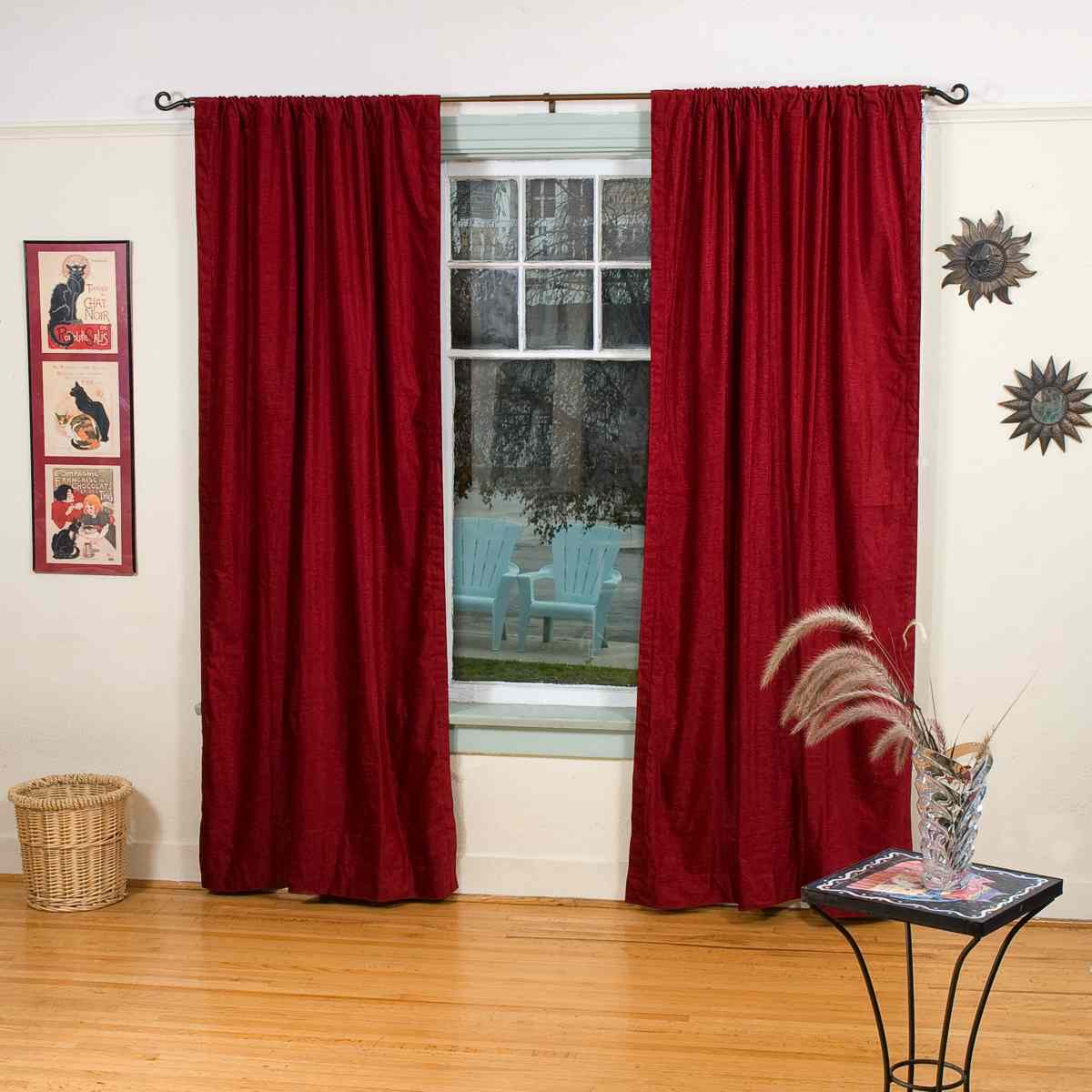 Indian Selections Burgundy Rod Pocket Velvet Curtain / Drape / Panel - Piece Indian Selections Burgundy Rod Pocket Velvet Curtain / Drape / Panel - Piece