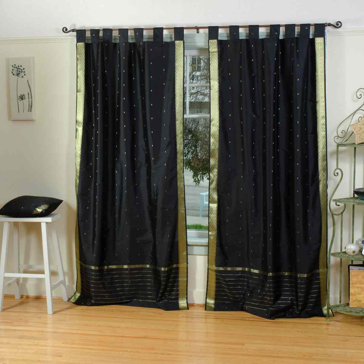 Indian Selections Black Tab Top Sheer Sari Curtain / Drape / Panel - Piece Indian Selections Black Tab Top Sheer Sari Curtain / Drape / Panel - Piece