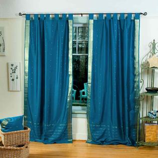 Indian Selections Turquoise Tab Top Sheer Sari Curtain / Drape / Panel - Piece Indian Selections Turquoise Tab Top Sheer Sari Curtain / Drape / Panel - Piece