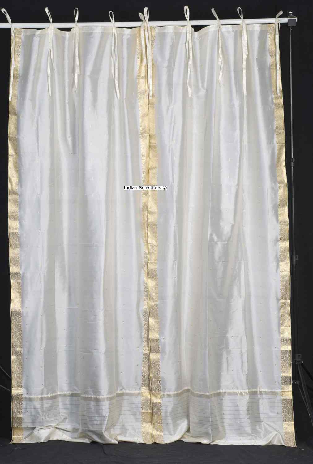 Indian Selections Cream Tie Top Sheer Sari Curtain / Drape / Panel - Piece Indian Selections Cream Tie Top Sheer Sari Curtain / Drape / Panel - Piece