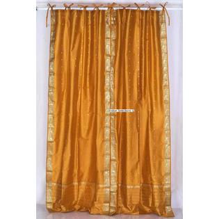 Indian Selections Mustard Tie Top Sheer Sari Curtain / Drape / Panel - Pair Indian Selections Mustard Tie Top Sheer Sari Curtain / Drape / Panel - Pair