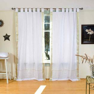 Indian Selections White with Gold Tab Top Sheer Sari Curtain / Drape / Panel - Piece Indian Selections White with Gold Tab Top Sheer Sari Curtain / Drape / Panel - Piece