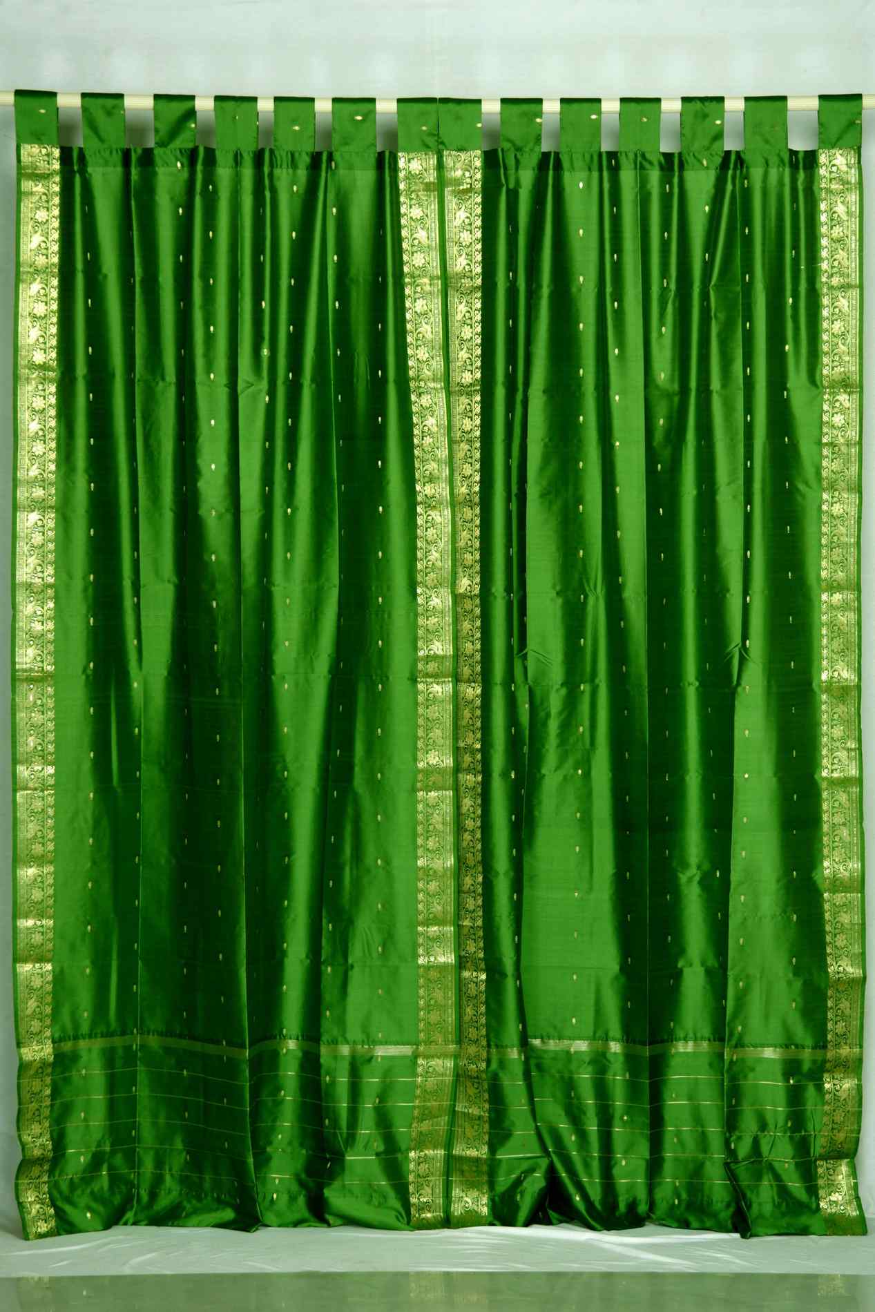 Indian Selections Forest Green Tab Top Sheer Sari Curtain / Drape / Panel - Pair Indian Selections Forest Green Tab Top Sheer Sari Curtain / Drape / Panel - Pair