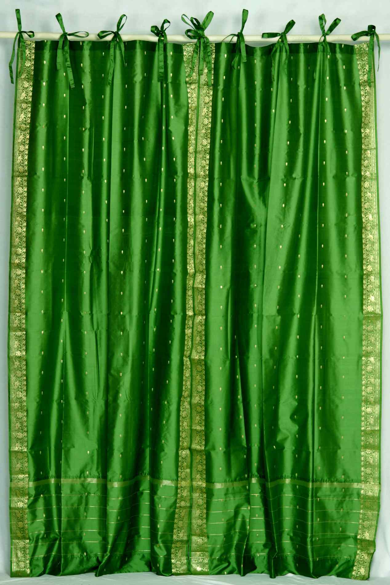 Indian Selections Forest Green Tie Top Sheer Sari Curtain / Drape / Panel - Pair Indian Selections Forest Green Tie Top Sheer Sari Curtain / Drape / Panel - Pair
