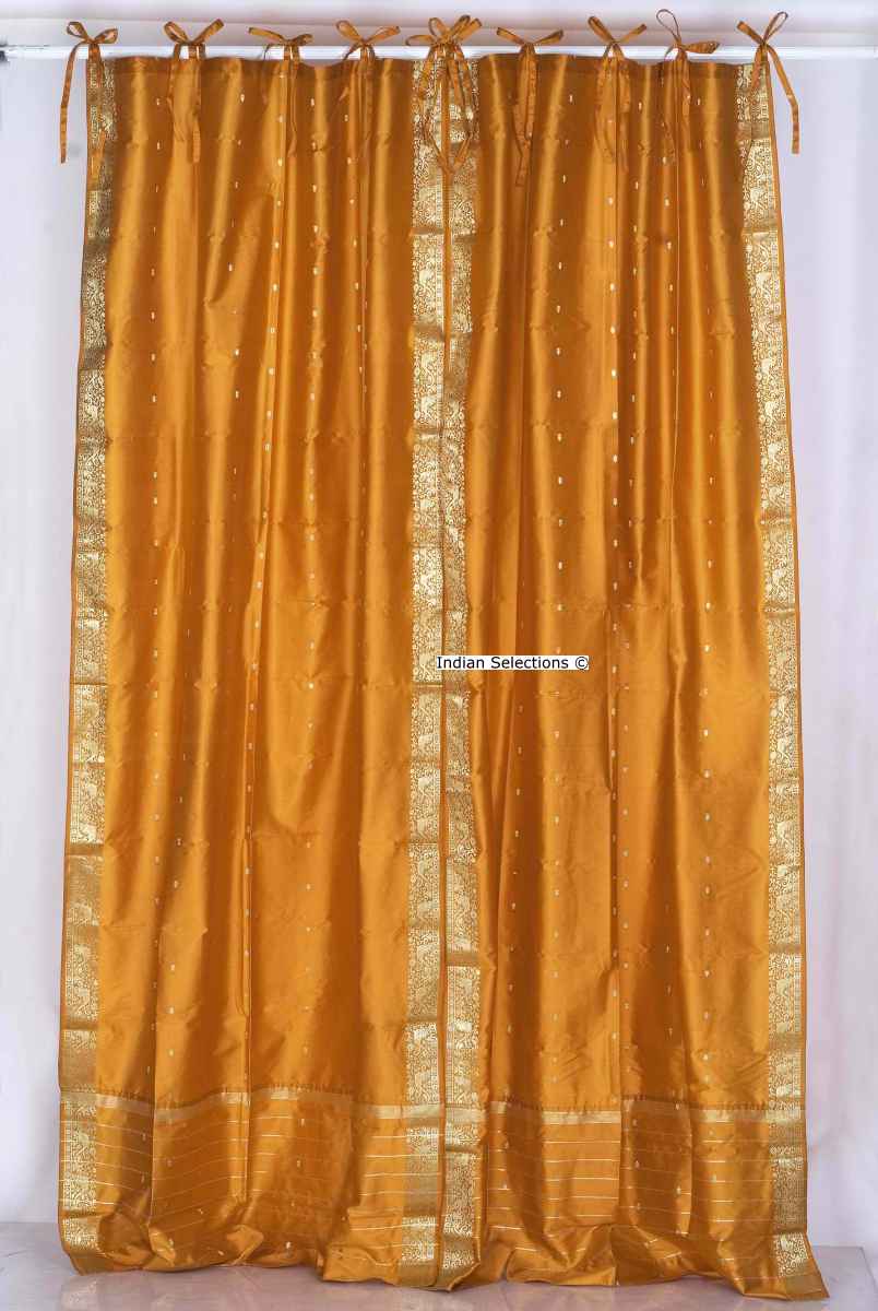 Indian Selections Mustard Tie Top Sheer Sari Curtain / Drape / Panel - Piece Indian Selections Mustard Tie Top Sheer Sari Curtain / Drape / Panel - Piece