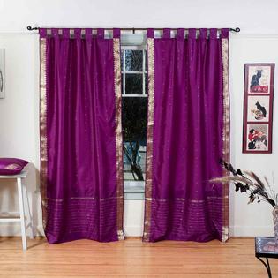 Indian Selections Violet Red Tab Top Sheer Sari Curtain / Drape / Panel - Pair Indian Selections Violet Red Tab Top Sheer Sari Curtain / Drape / Panel - Pair