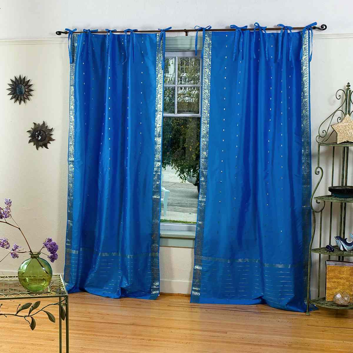 Indian Selections Enchanting Blue Tie Top Sheer Sari Curtain / Drape / Panel - Piece Indian Selections Enchanting Blue Tie Top Sheer Sari Curtain / Drape / Panel - Piece