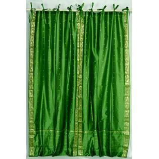 Indian Selections Forest Green Tie Top Sheer Sari Curtain / Drape / Panel - Piece Indian Selections Forest Green Tie Top Sheer Sari Curtain / Drape / Panel - Piece