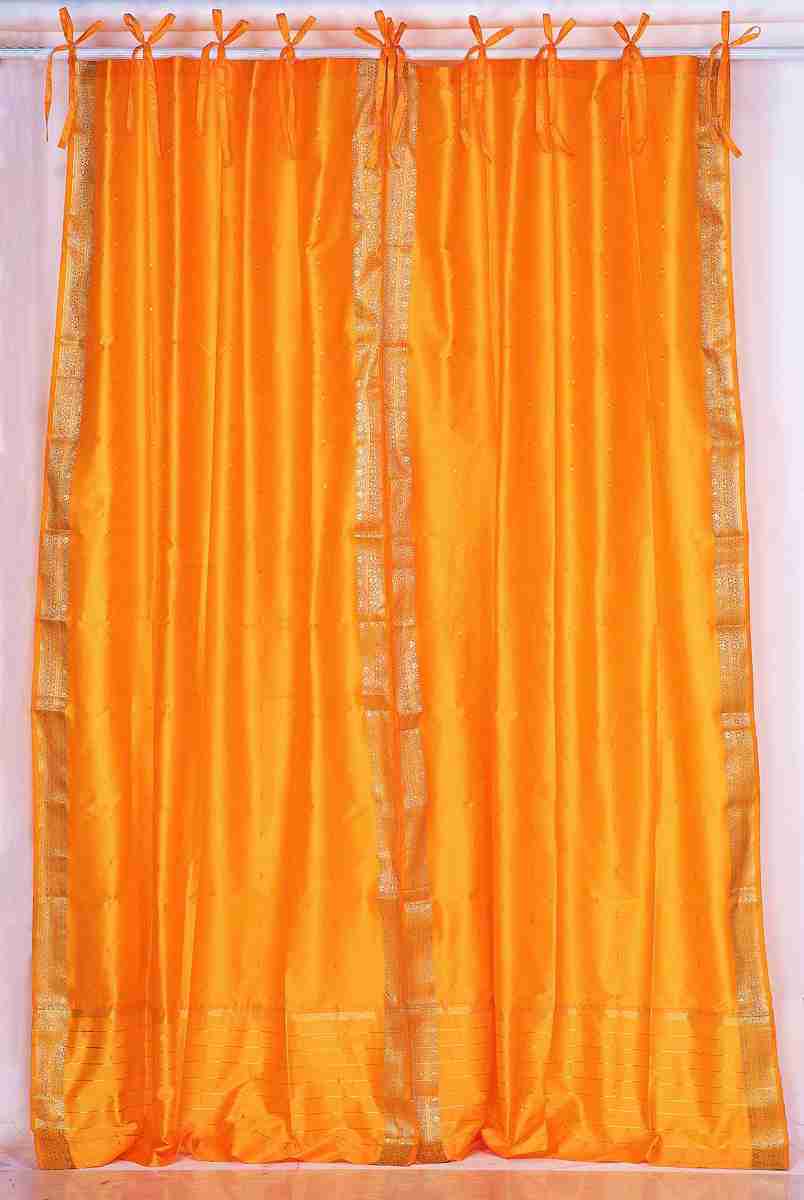 Indian Selections Pumpkin Tie Top Sheer Sari Curtain / Drape / Panel - Piece Indian Selections Pumpkin Tie Top Sheer Sari Curtain / Drape / Panel - Piece