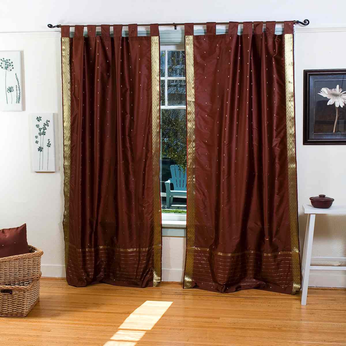 Indian Selections Brown Tab Top Sheer Sari Curtain / Drape / Panel - Piece Indian Selections Brown Tab Top Sheer Sari Curtain / Drape / Panel - Piece