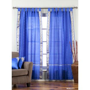 Indian Selections Enchanting Blue Tab Top Sheer Sari Curtain / Drape / Panel - Pair Indian Selections Enchanting Blue Tab Top Sheer Sari Curtain / Drape / Panel - Pair