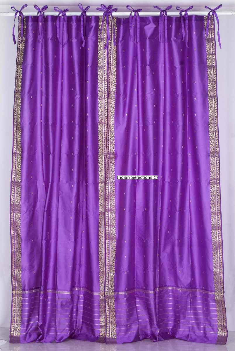 Indian Selections Lavender Tie Top Sheer Sari Curtain / Drape / Panel - Pair Indian Selections Lavender Tie Top Sheer Sari Curtain / Drape / Panel - Pair