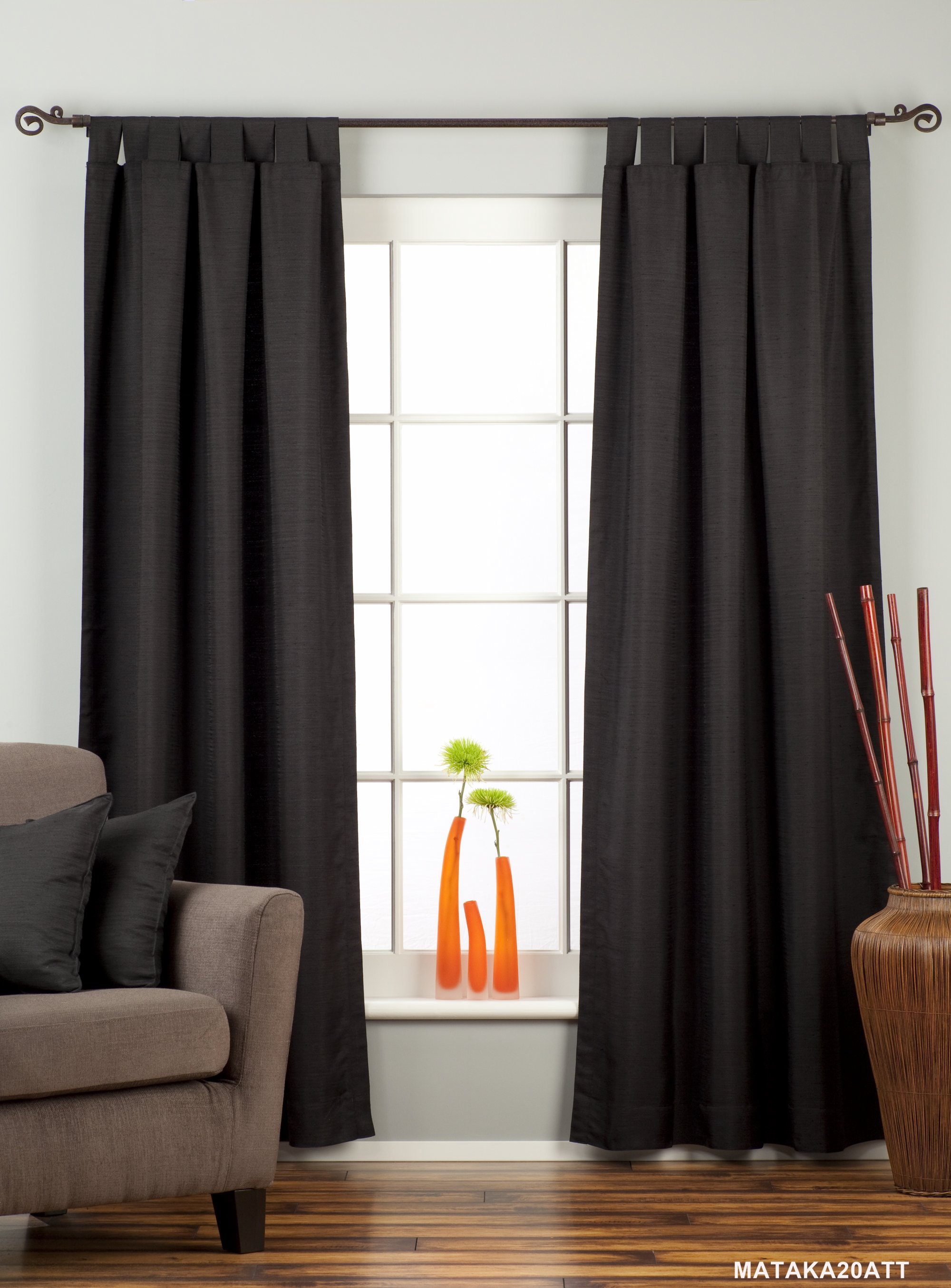 Indian Selections Black Tab Top Matka Raw Silk Curtain / Drape / Panel - Piece Indian Selections Black Tab Top Matka Raw Silk Curtain / Drape / Panel - Piece
