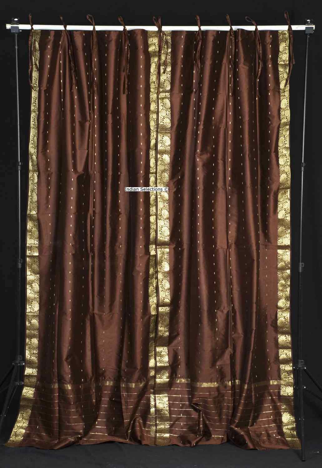 Indian Selections Brown Tie Top Sheer Sari Curtain / Drape / Panel - Piece Indian Selections Brown Tie Top Sheer Sari Curtain / Drape / Panel - Piece