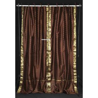 Indian Selections Brown Tie Top Sheer Sari Curtain / Drape / Panel - Pair Indian Selections Brown Tie Top Sheer Sari Curtain / Drape / Panel - Pair