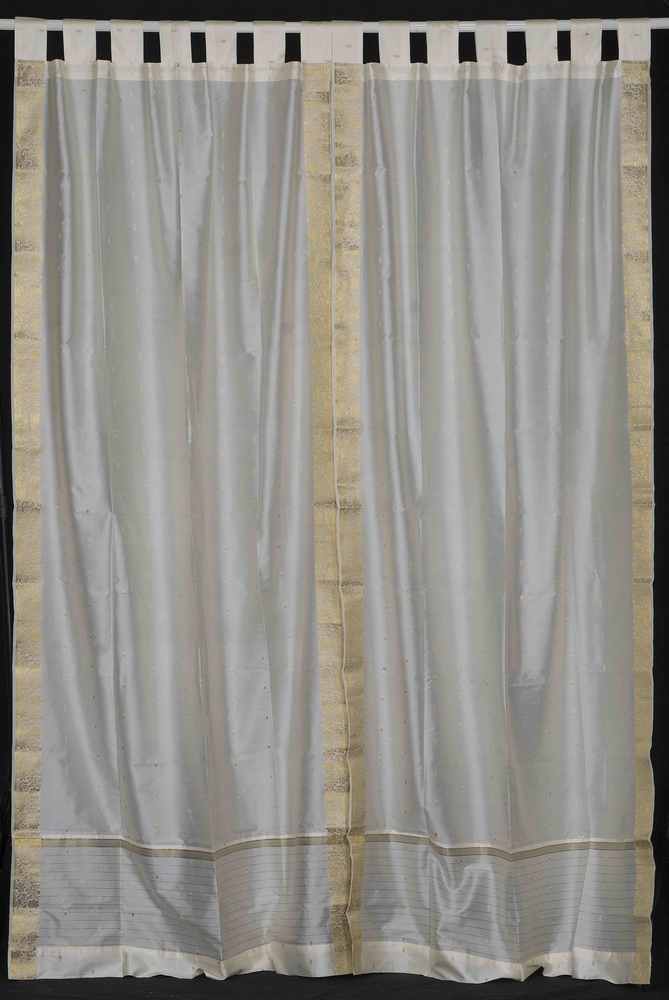 Indian Selections Cream Tab Top Sheer Sari Curtain / Drape / Panel - Piece Indian Selections Cream Tab Top Sheer Sari Curtain / Drape / Panel - Piece
