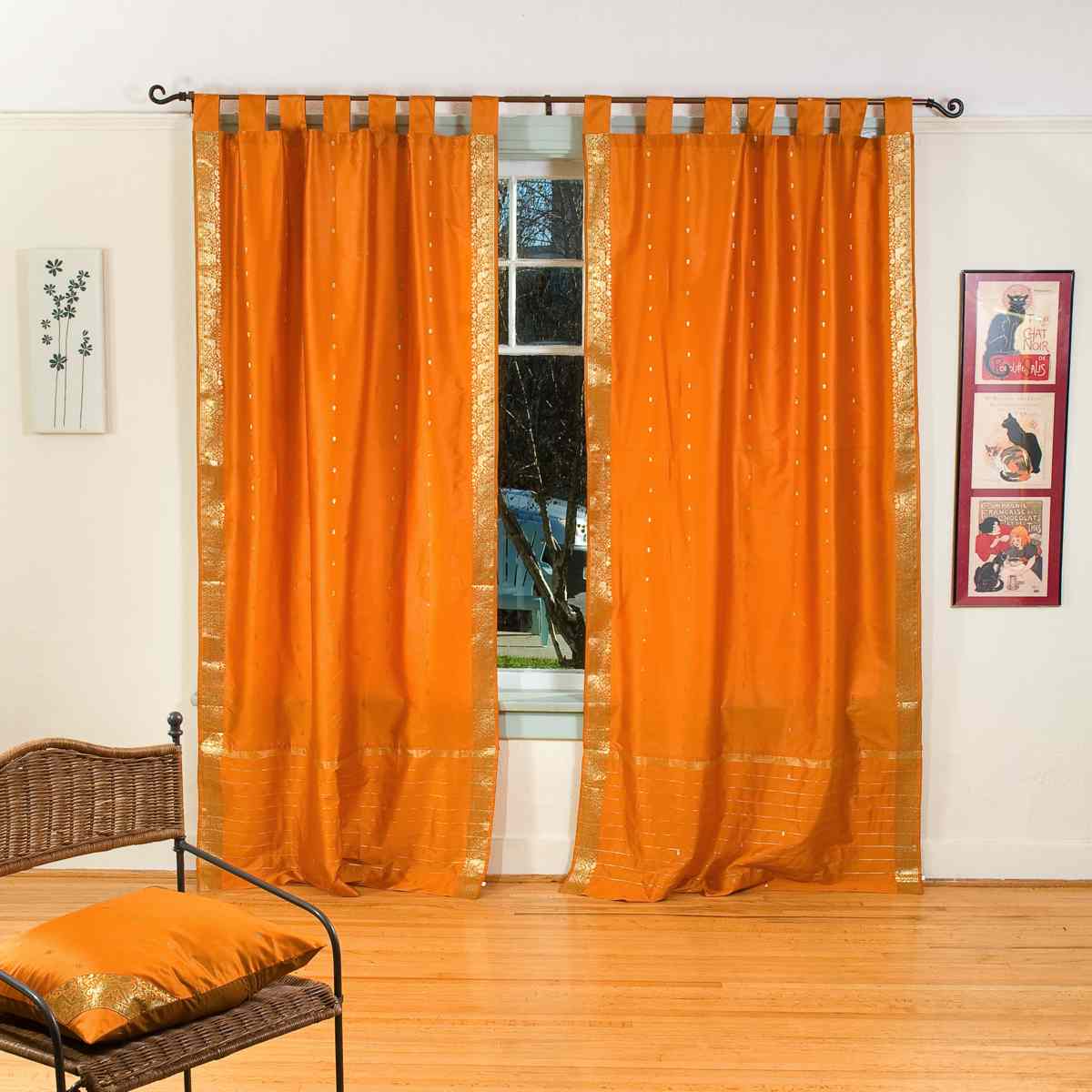 Indian Selections Mustard Tab Top Sheer Sari Curtain / Drape / Panel - Piece Indian Selections Mustard Tab Top Sheer Sari Curtain / Drape / Panel - Piece