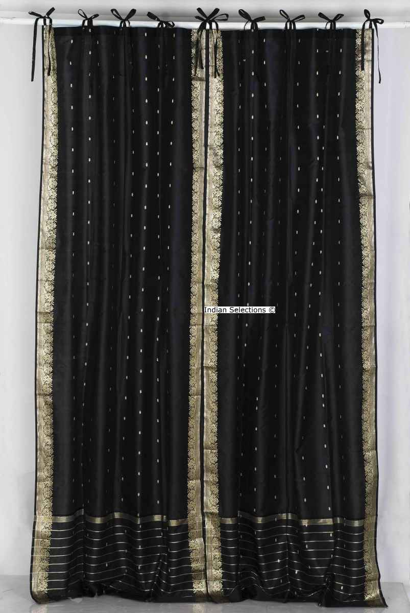 Indian Selections Black Tie Top Sheer Sari Curtain / Drape / Panel - Pair Indian Selections Black Tie Top Sheer Sari Curtain / Drape / Panel - Pair
