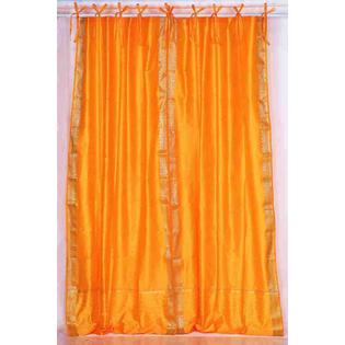 Indian Selections Pumpkin Tie Top Sheer Sari Curtain / Drape / Panel - Pair Indian Selections Pumpkin Tie Top Sheer Sari Curtain / Drape / Panel - Pair