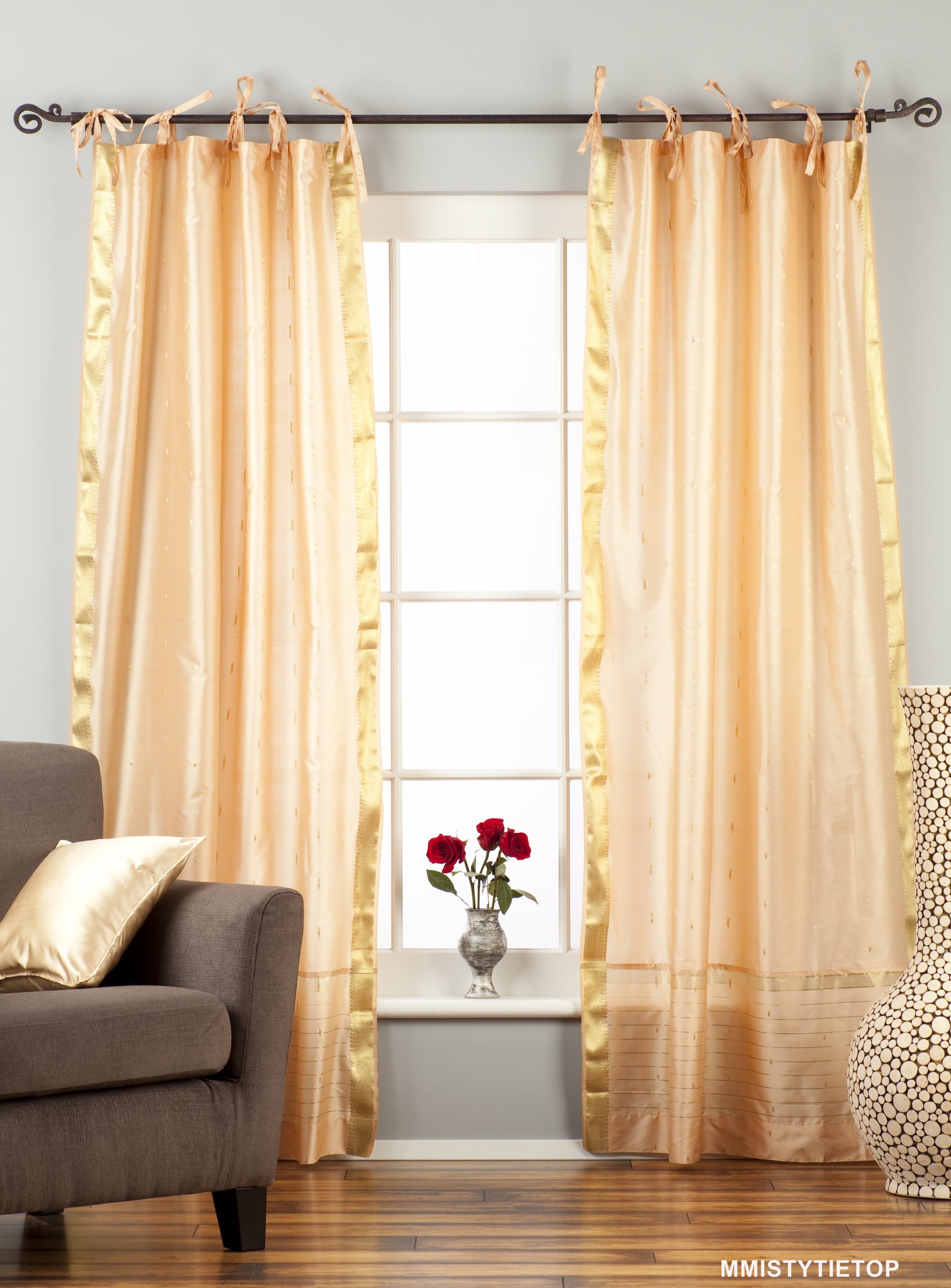 Indian Selections Misty Rose Tie Top Sheer Sari Curtain / Drape / Panel - Piece Indian Selections Misty Rose Tie Top Sheer Sari Curtain / Drape / Panel - Piece