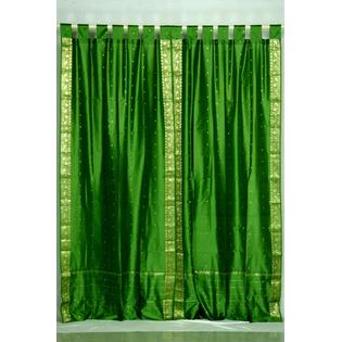 Indian Selections Forest Green Tab Top Sheer Sari Curtain / Drape / Panel - Piece Indian Selections Forest Green Tab Top Sheer Sari Curtain / Drape / Panel - Piece