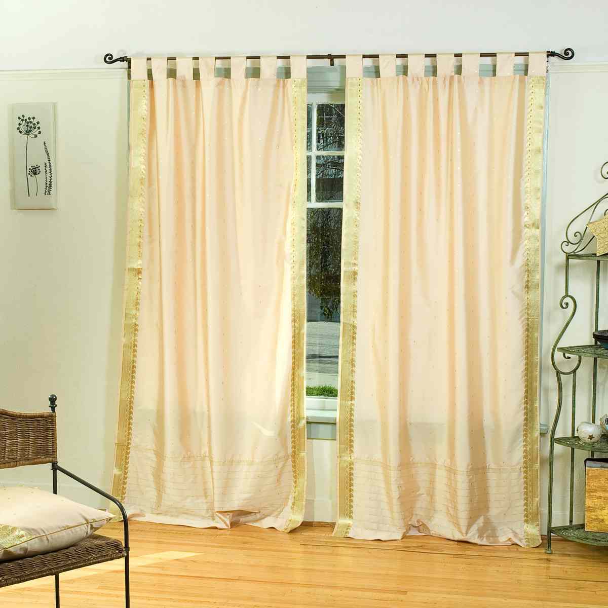 Indian Selections Golden Tab Top Sheer Sari Curtain / Drape / Panel - Pair Indian Selections Golden Tab Top Sheer Sari Curtain / Drape / Panel - Pair