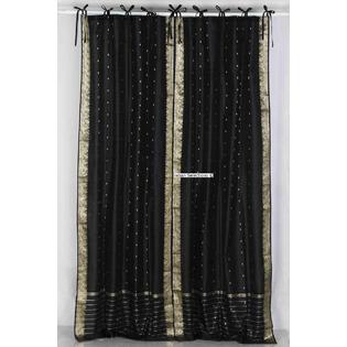 Indian Selections Black Tie Top Sheer Sari Curtain / Drape / Panel - Piece Indian Selections Black Tie Top Sheer Sari Curtain / Drape / Panel - Piece