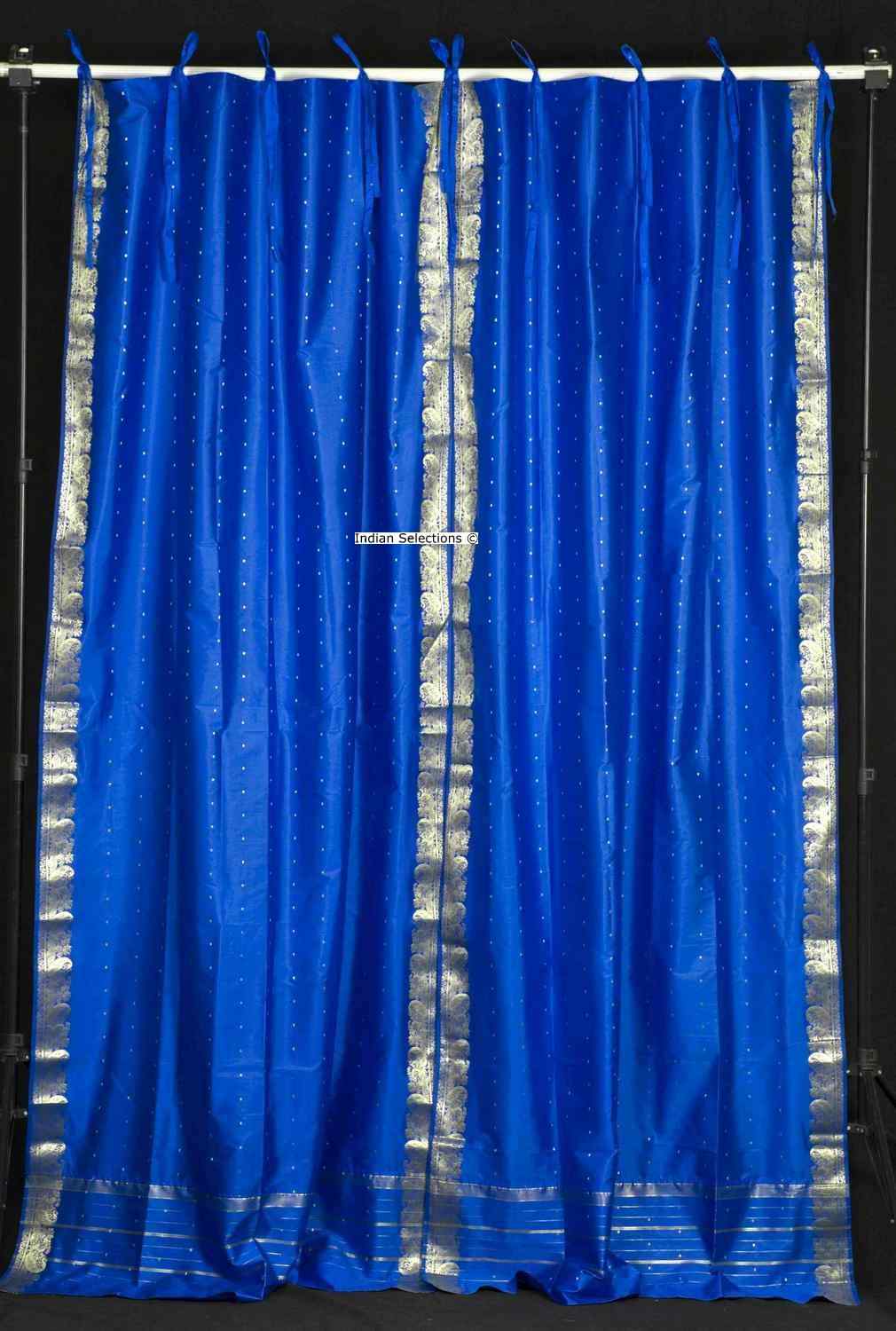 Indian Selections Island Blue Tie Top Sheer Sari Curtain / Drape / Panel - Pair Indian Selections Island Blue Tie Top Sheer Sari Curtain / Drape / Panel - Pair