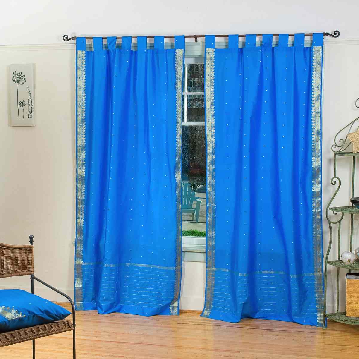 Indian Selections Blue Tab Top Sheer Sari Curtain / Drape / Panel - Piece Indian Selections Blue Tab Top Sheer Sari Curtain / Drape / Panel - Piece