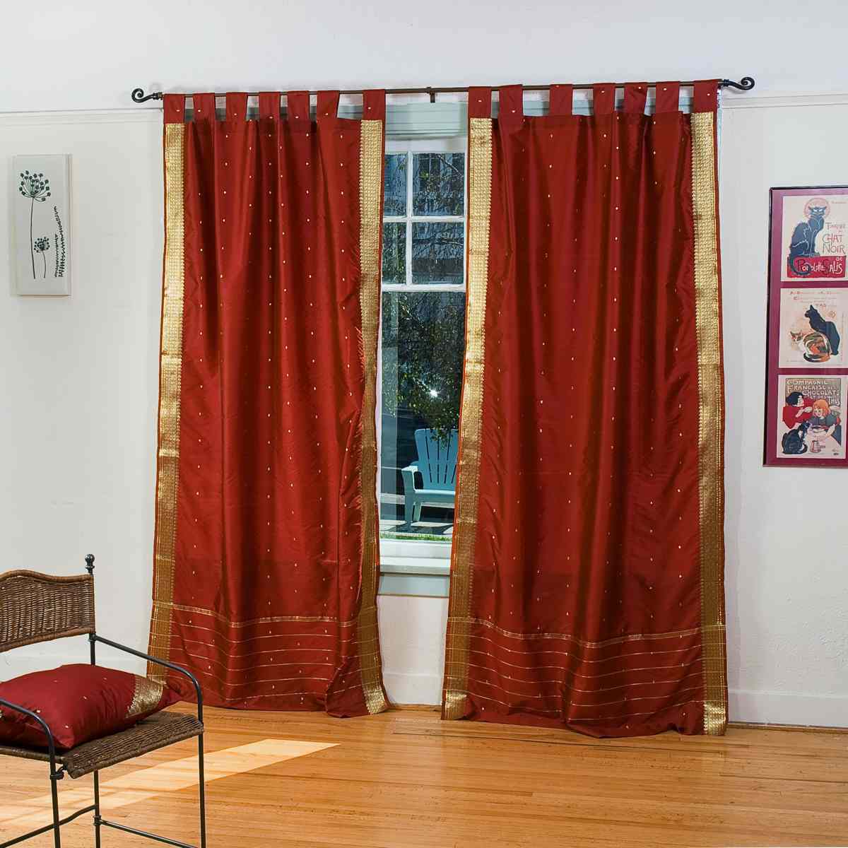 Indian Selections Rust Tab Top Sheer Sari Curtain / Drape / Panel - Pair Indian Selections Rust Tab Top Sheer Sari Curtain / Drape / Panel - Pair