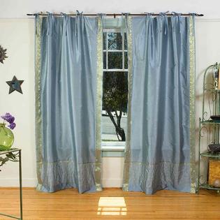 Indian Selections Gray Tie Top Sheer Sari Curtain / Drape / Panel - Piece Indian Selections Gray Tie Top Sheer Sari Curtain / Drape / Panel - Piece