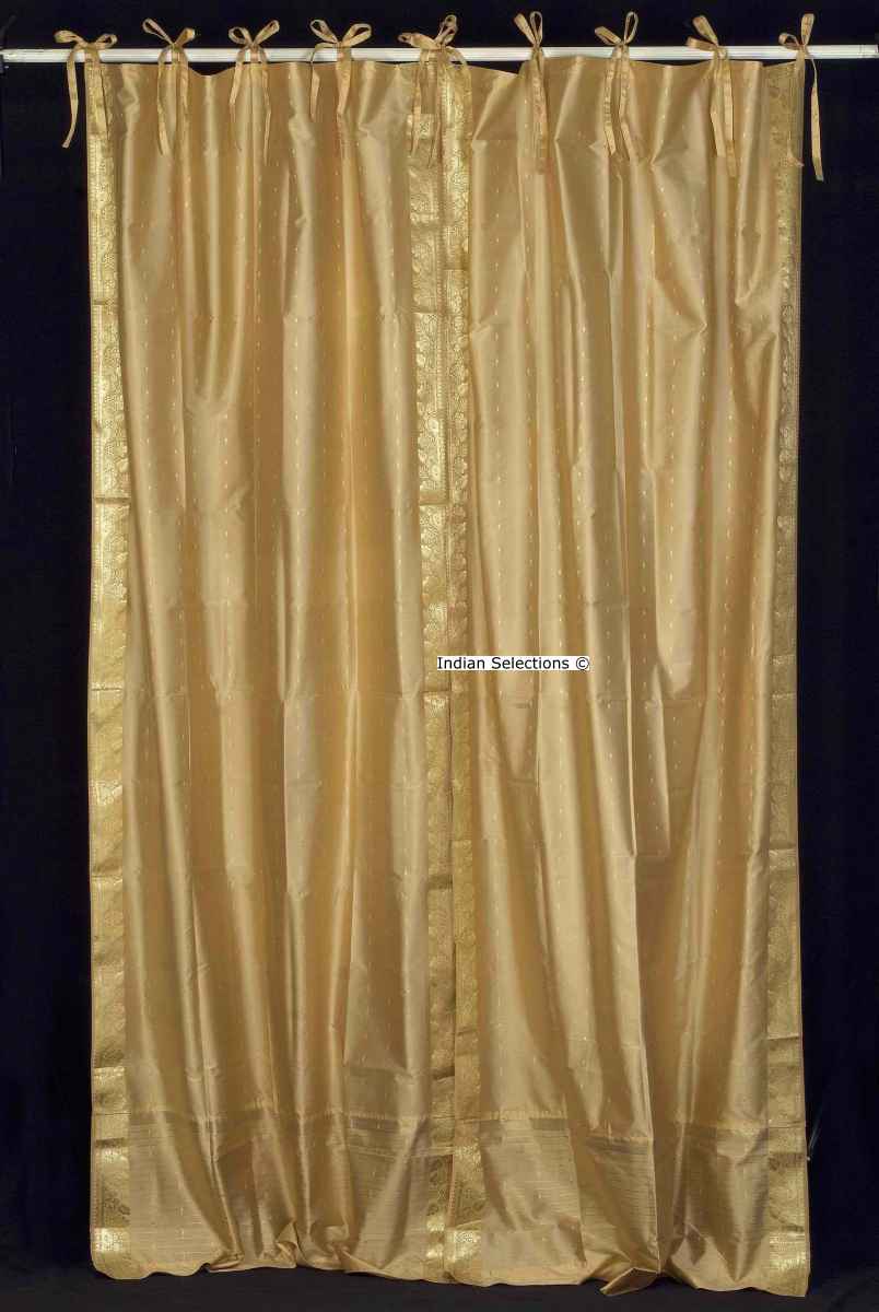 Indian Selections Golden Tie Top Sheer Sari Curtain / Drape / Panel - Pair Indian Selections Golden Tie Top Sheer Sari Curtain / Drape / Panel - Pair