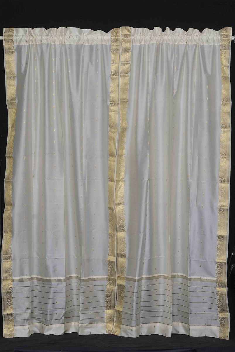 Indian Selections Cream Rod Pocket Sheer Sari Curtain / Drape / Panel - Pair Indian Selections Cream Rod Pocket Sheer Sari Curtain / Drape / Panel - Pair