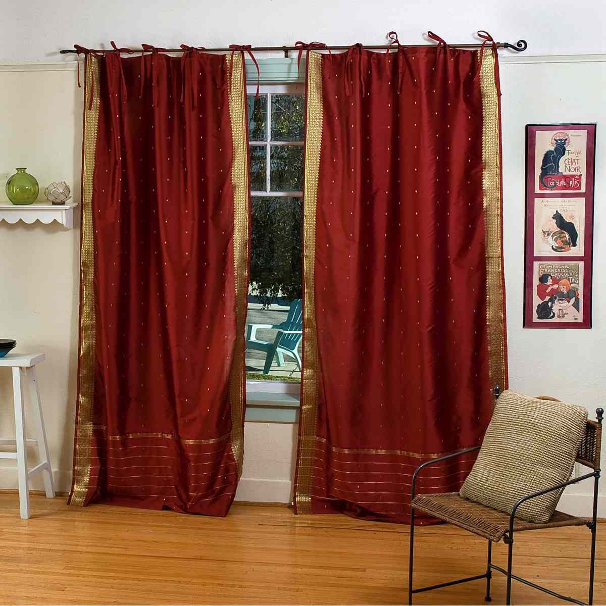 Indian Selections Rust Tie Top Sheer Sari Curtain / Drape / Panel - Pair Indian Selections Rust Tie Top Sheer Sari Curtain / Drape / Panel - Pair