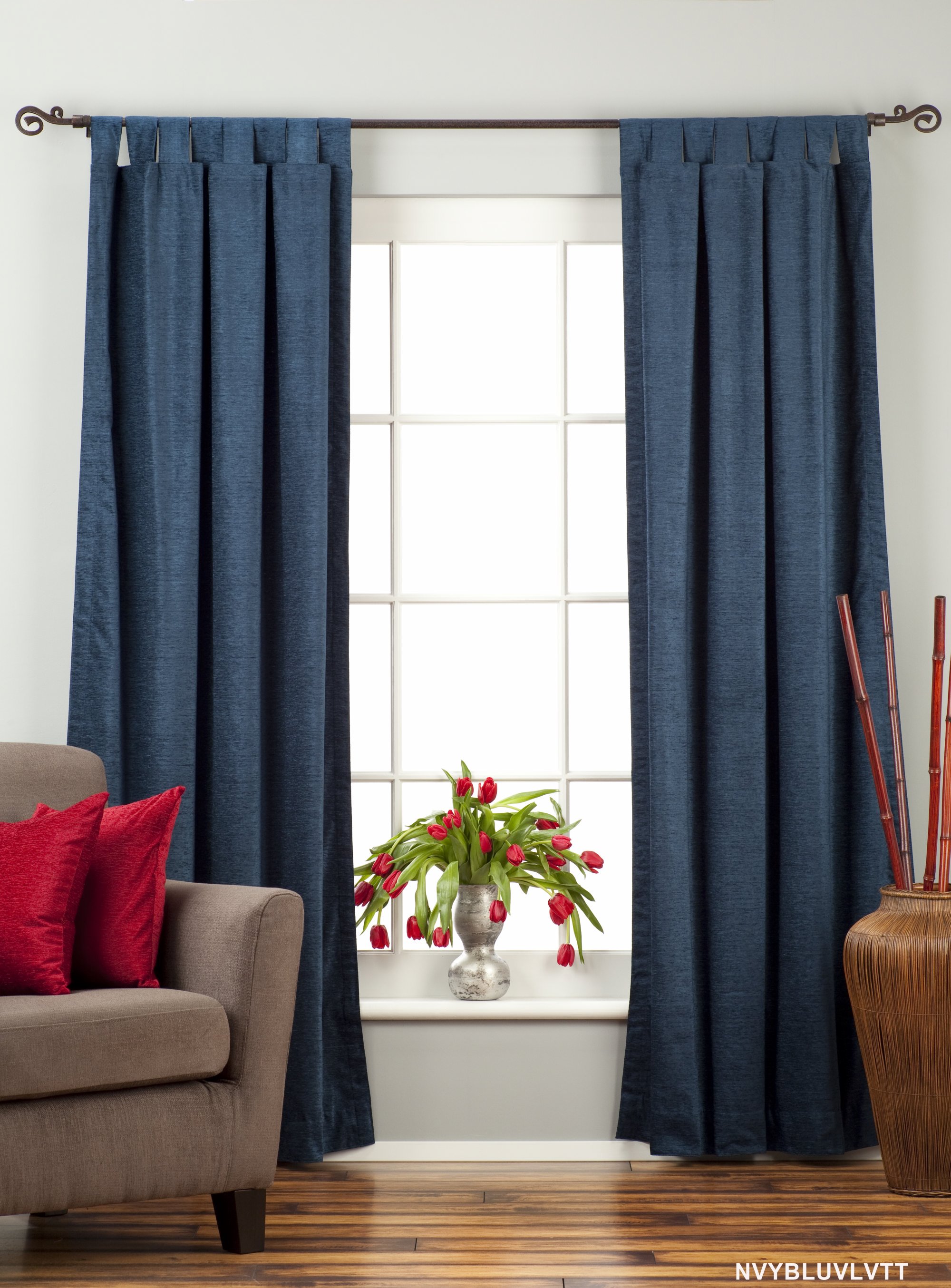 Indian Selections Navy Blue Tab Top Velvet Curtain / Drape / Panel - Piece Indian Selections Navy Blue Tab Top Velvet Curtain / Drape / Panel - Piece