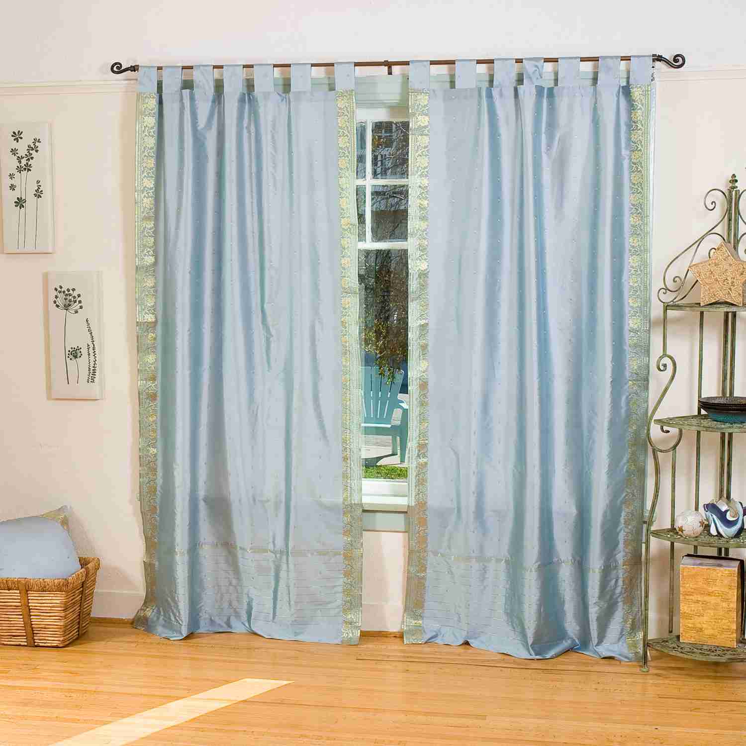 Indian Selections Gray Tab Top Sheer Sari Curtain / Drape / Panel - Pair Indian Selections Gray Tab Top Sheer Sari Curtain / Drape / Panel - Pair