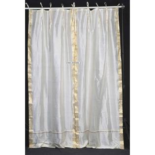 Indian Selections Cream Tie Top Sheer Sari Curtain / Drape / Panel - Pair Indian Selections Cream Tie Top Sheer Sari Curtain / Drape / Panel - Pair