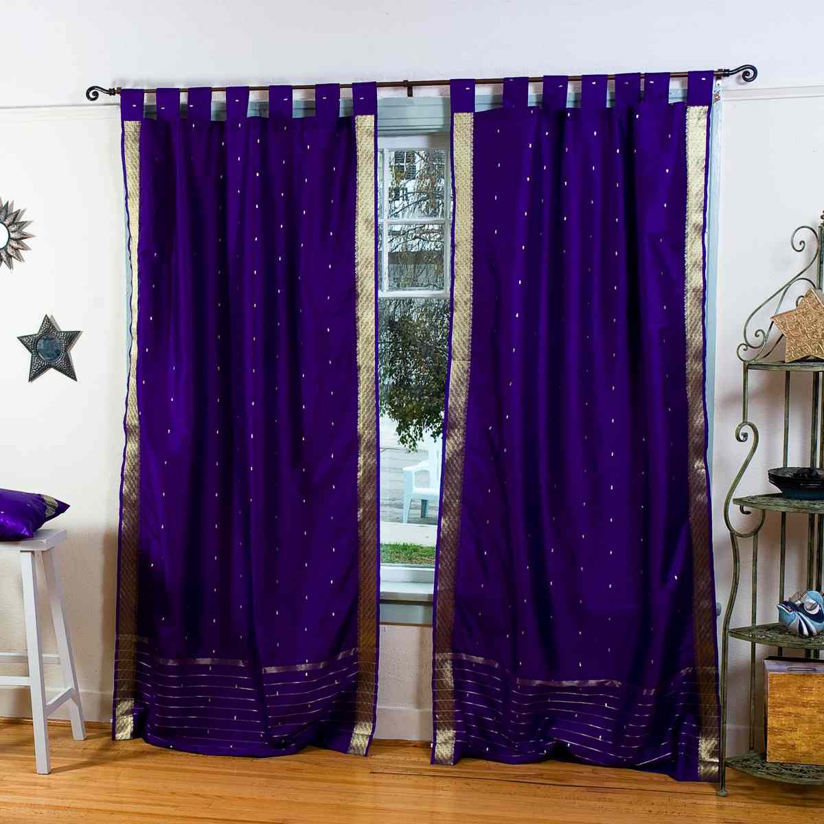Indian Selections Purple Tab Top Sheer Sari Curtain / Drape / Panel - Pair Indian Selections Purple Tab Top Sheer Sari Curtain / Drape / Panel - Pair