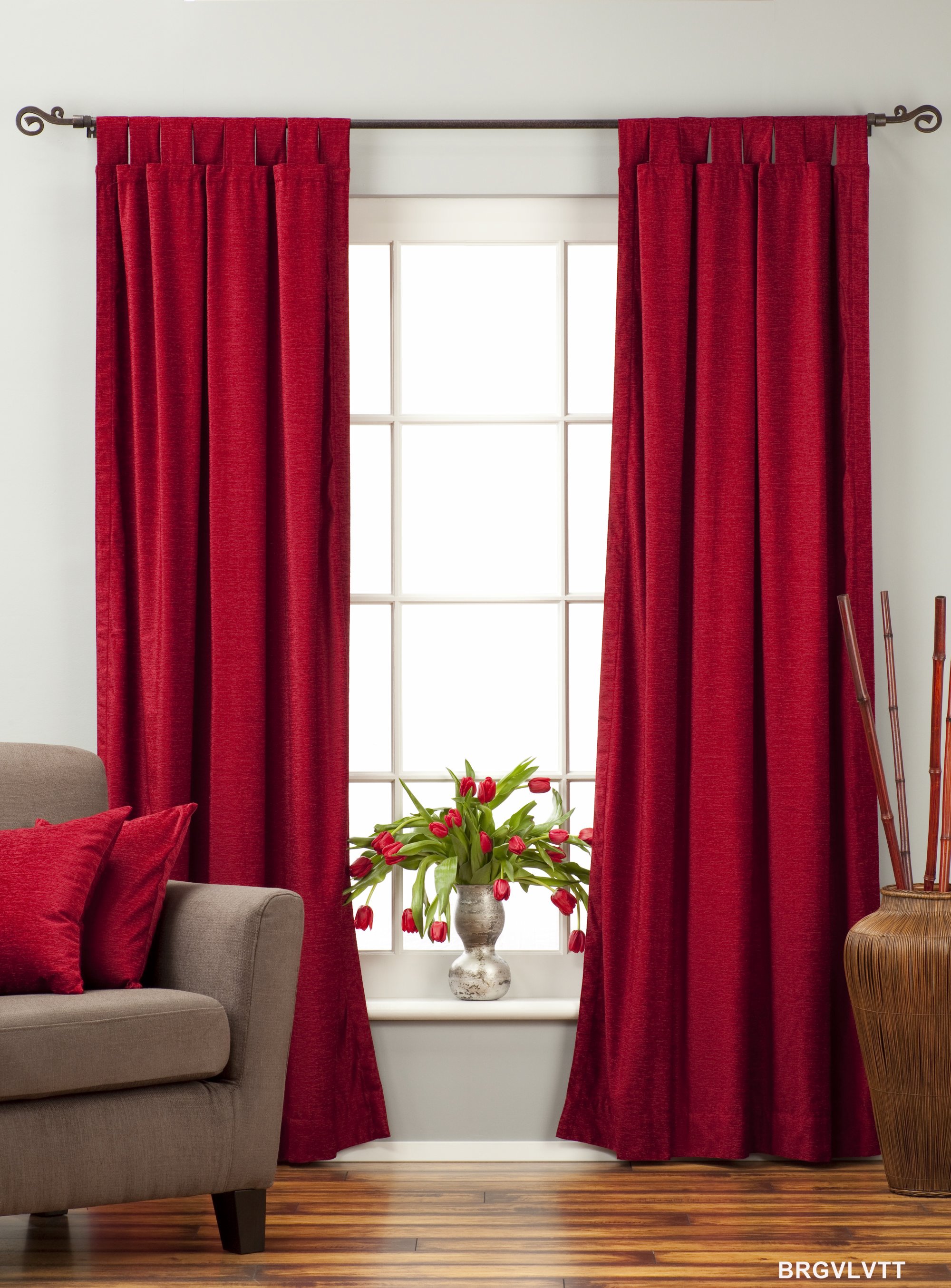 Indian Selections Burgundy Tab Top Velvet Curtain / Drape / Panel - Piece Indian Selections Burgundy Tab Top Velvet Curtain / Drape / Panel - Piece