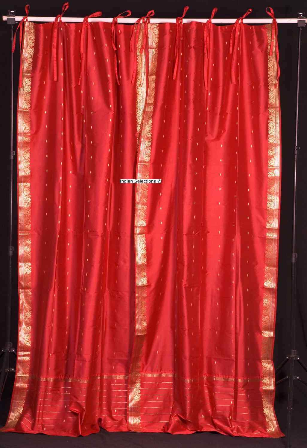 Indian Selections Fire Brick Tie Top Sheer Sari Curtain / Drape / Panel - Piece Indian Selections Fire Brick Tie Top Sheer Sari Curtain / Drape / Panel - Piece