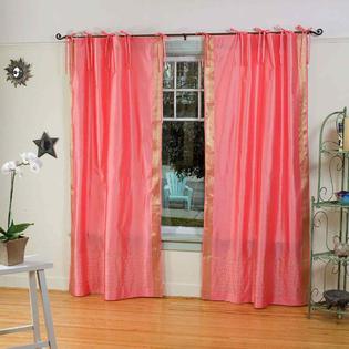 Indian Selections Pink Tie Top Sheer Sari Curtain / Drape / Panel - Piece Indian Selections Pink Tie Top Sheer Sari Curtain / Drape / Panel - Piece