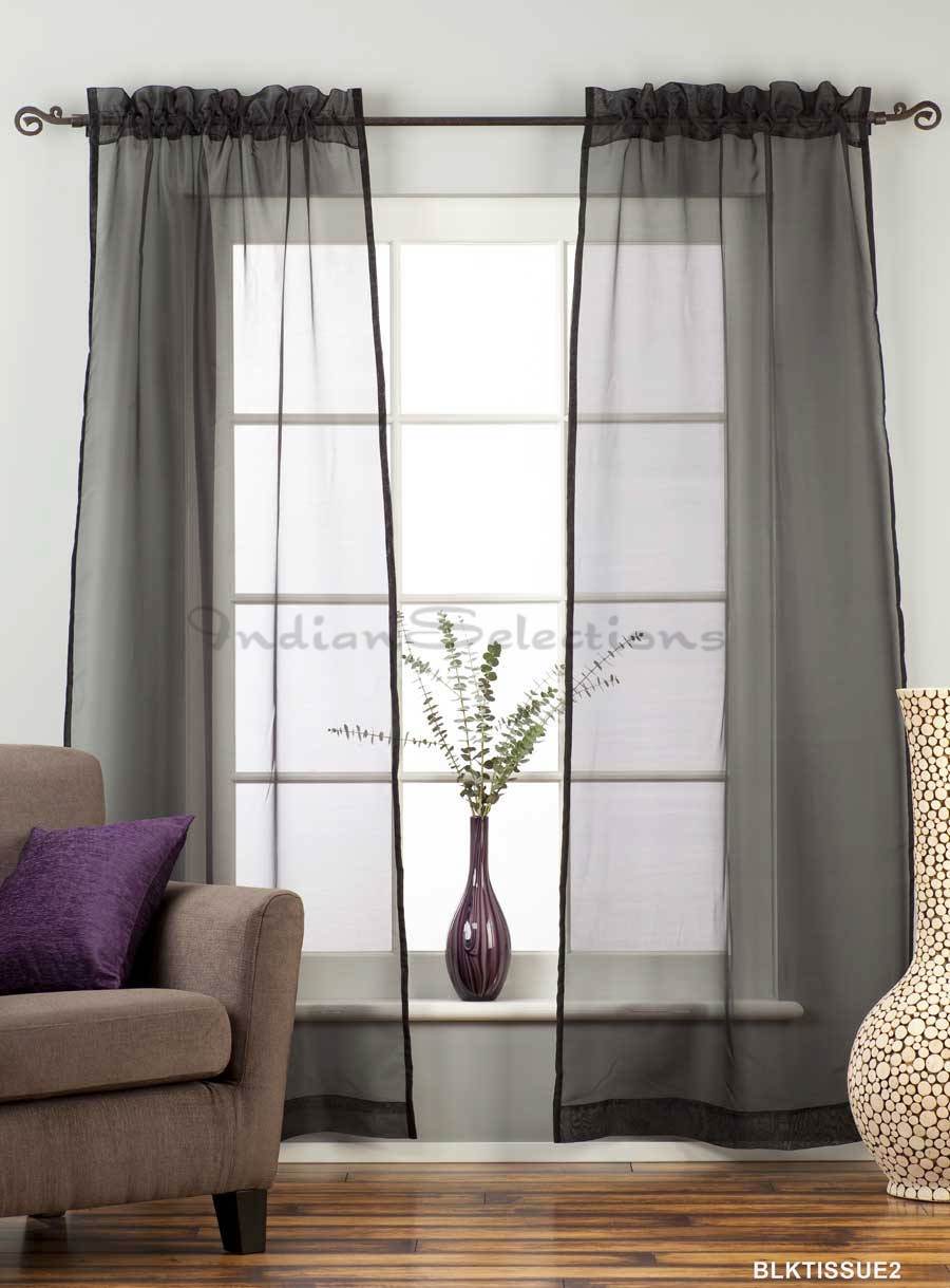 Indian Selections Black - Rod Pocket Sheer Tissue Curtain Panel Drape - Piece Indian Selections Black - Rod Pocket Sheer Tissue Curtain Panel Drape - Piece