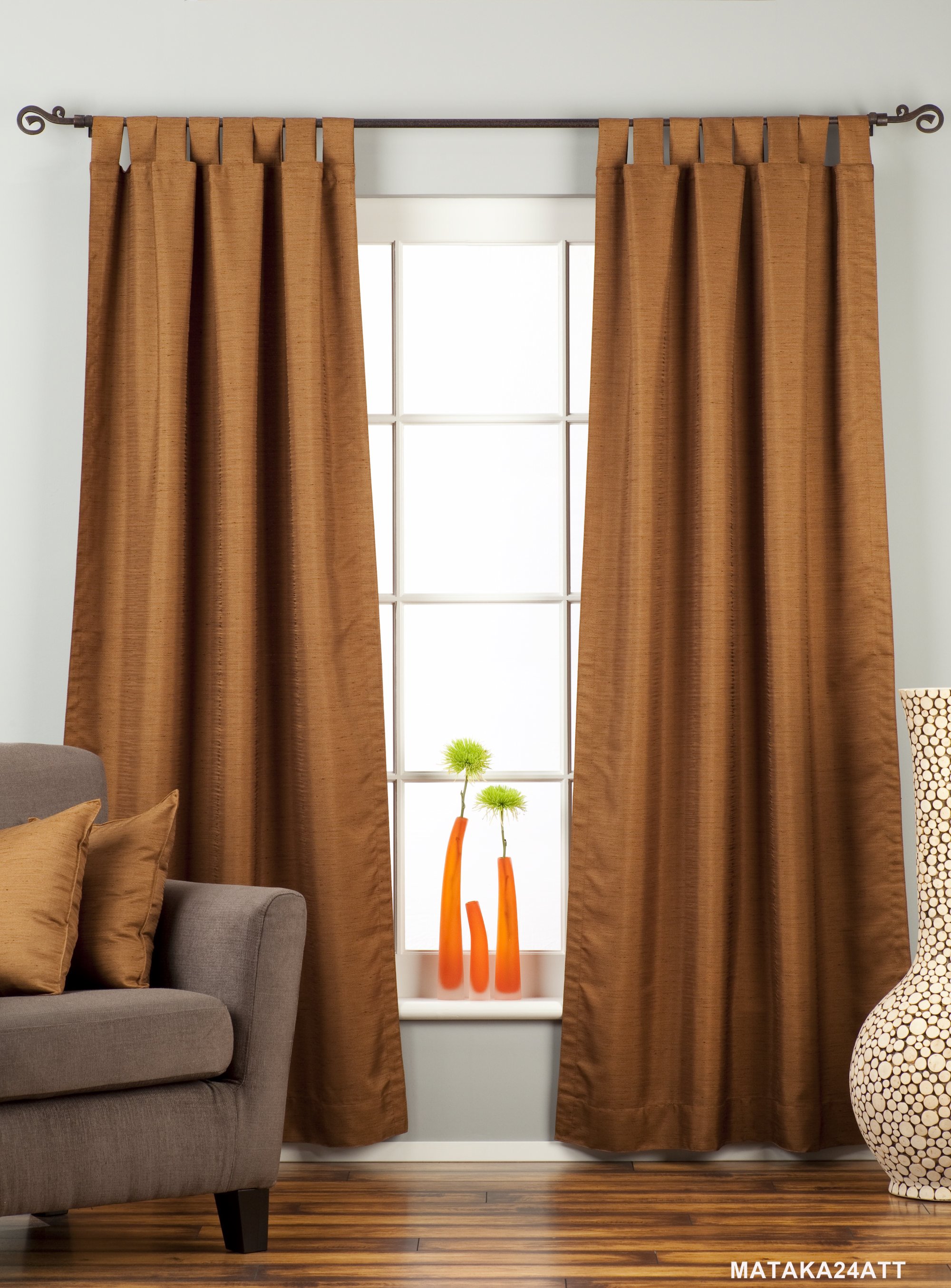 Indian Selections Brown Tab Top Matka Raw Silk Curtain / Drape / Panel - Piece Indian Selections Brown Tab Top Matka Raw Silk Curtain / Drape / Panel - Piece